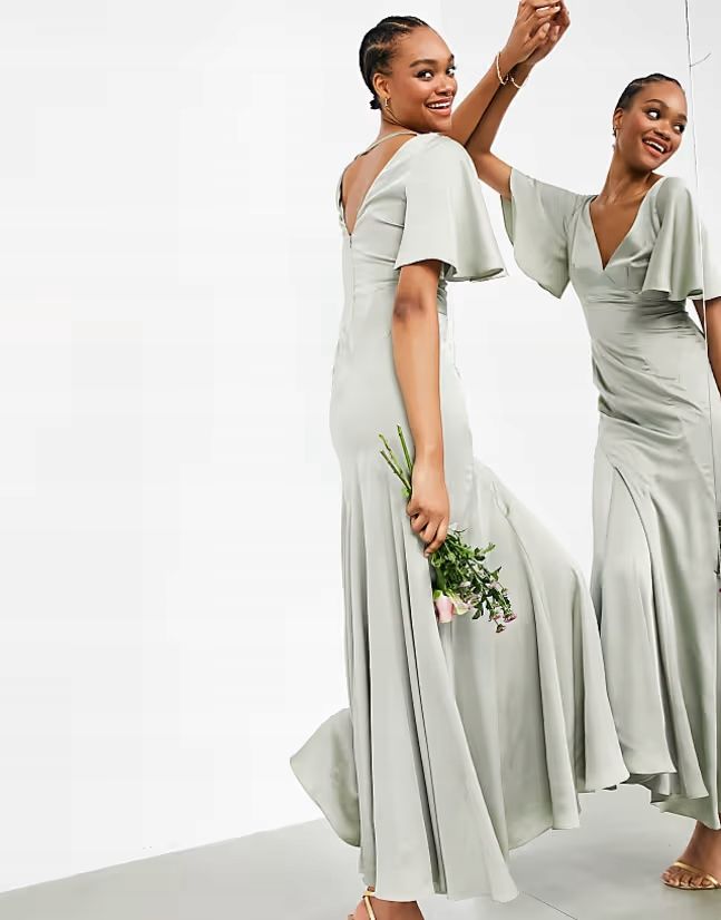 Asos Edition 36 S Sukienka Maxi Satynowa Sage Green J26693