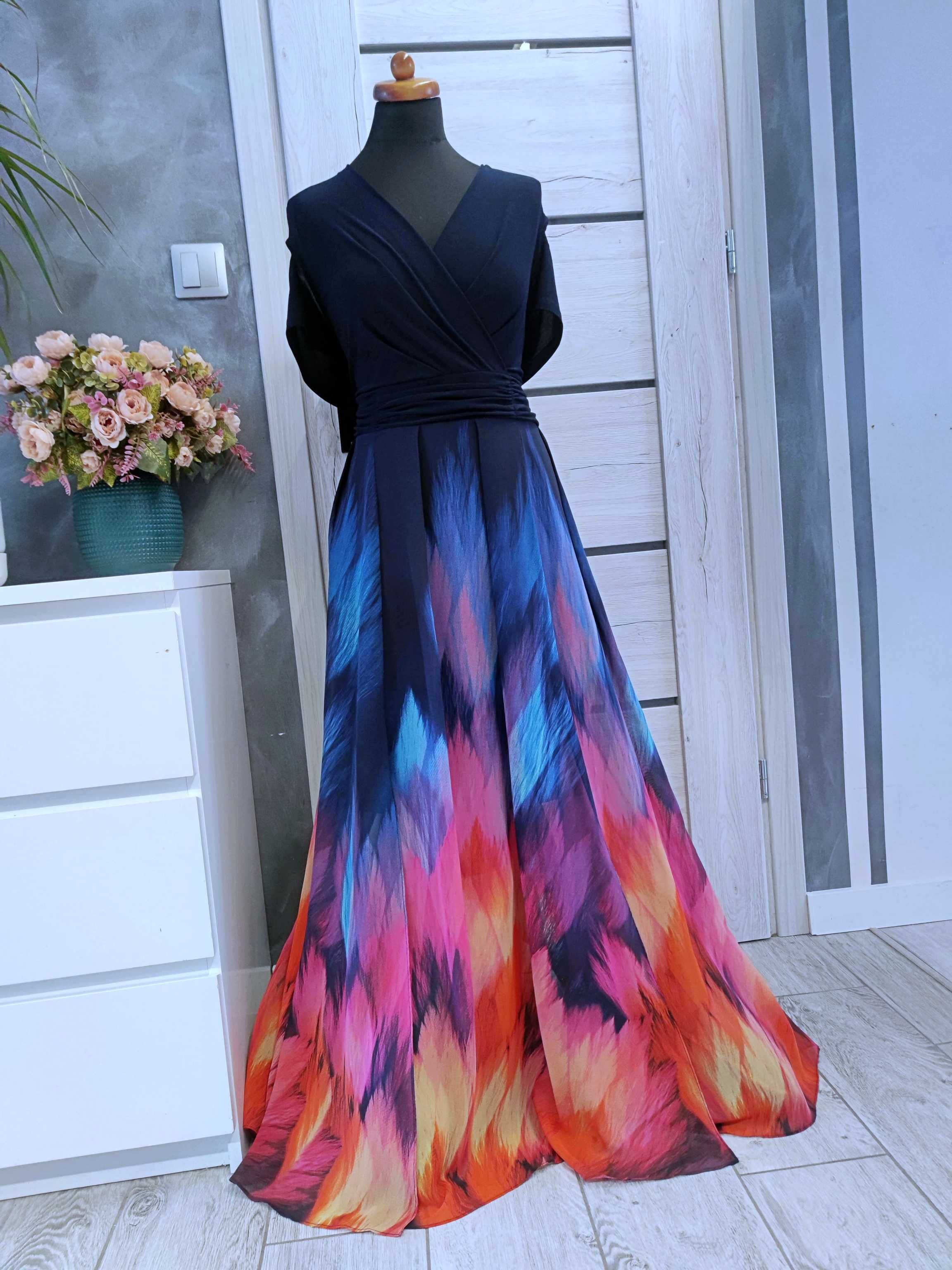 długa suknia sukienka w kwiaty rozmiar 48 4xl 46 na wesele komunię 3xl