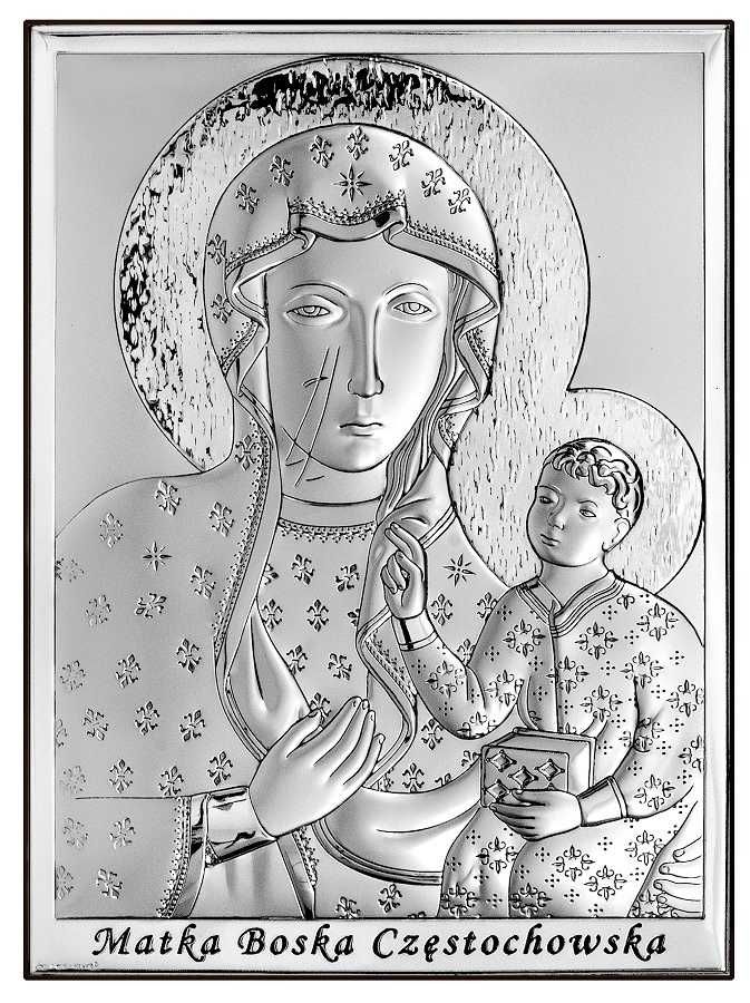 Srebrny obrazek Matka Boska Częstochowska Pamiątka Komunii Ślubu