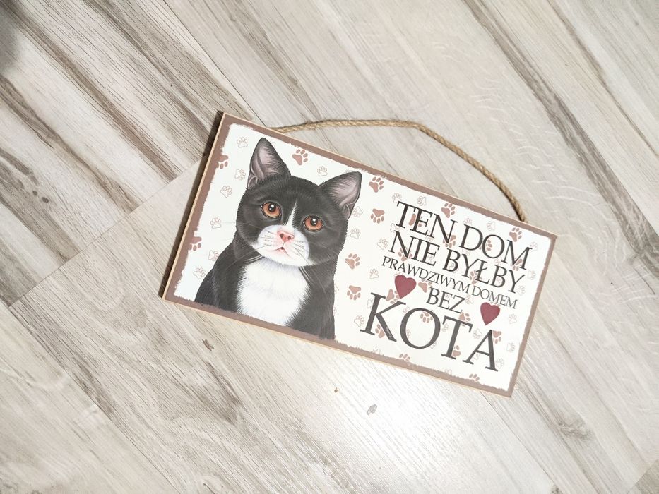 Ramka drewniana z kotem na drzwi do powiedzenia kot tabliczka