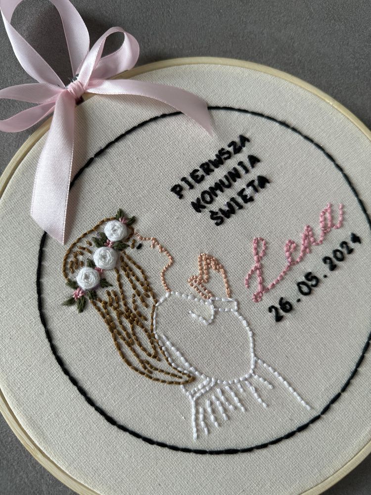 Haft na komunię, personalizacja, hand made, prezent na komunię