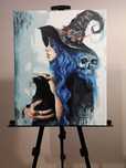Torebka gotycka sznurkowa + obraz 40x50 - czarownica z kotem
