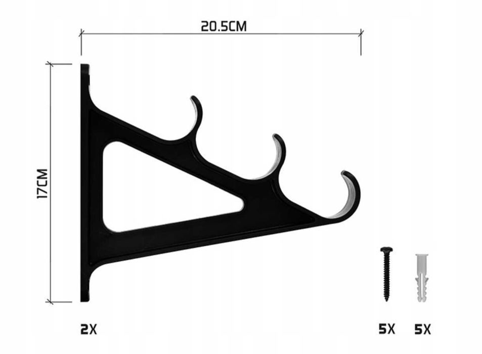 Nowe Uchwyty na Ścianie na 3 Wędki 20,5 x 17 cm Wędkarski Wieszaki
