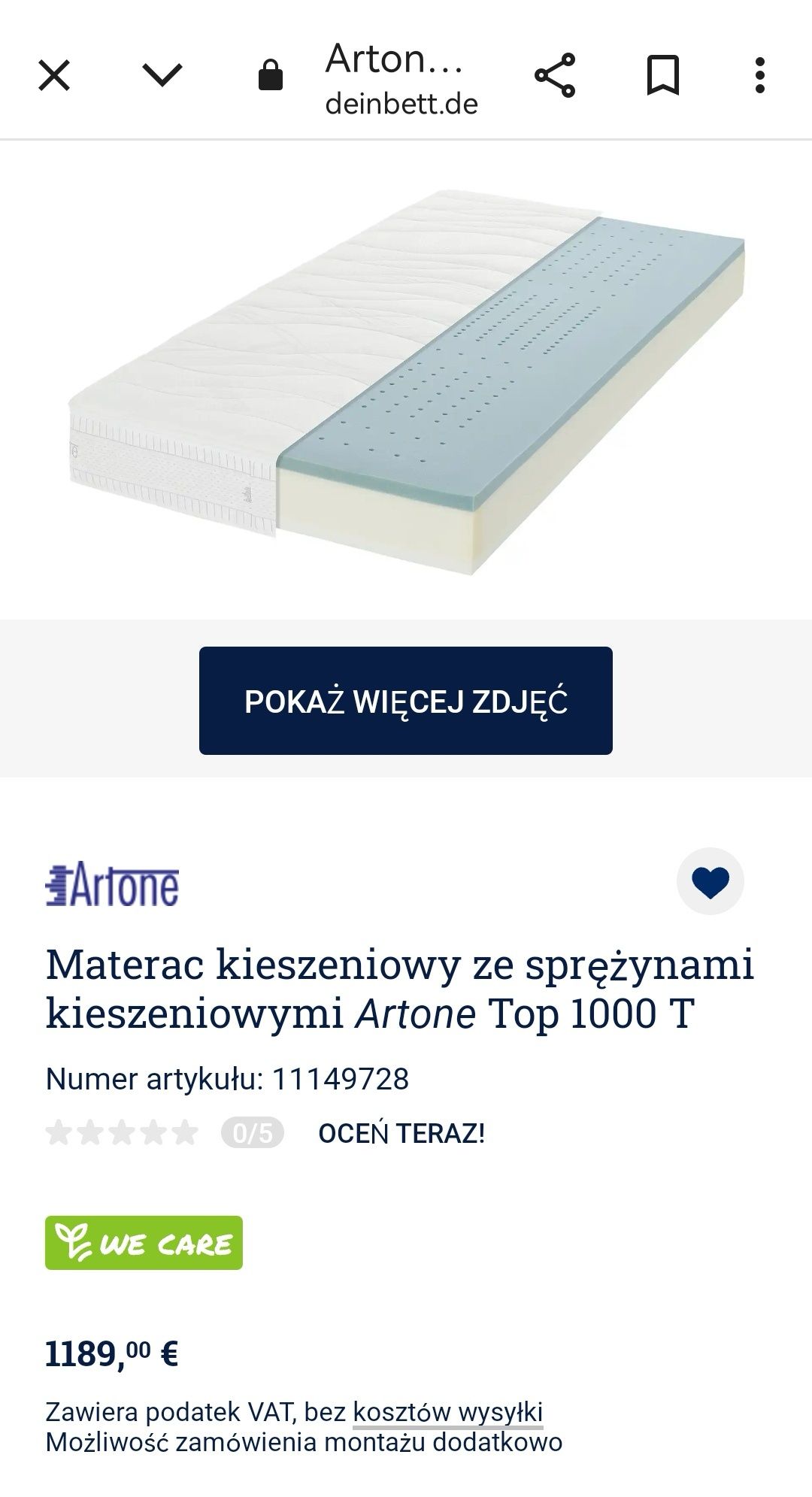 Super drogi materac kieszeniowy artone 140x200 H4 twardy tanio okazja