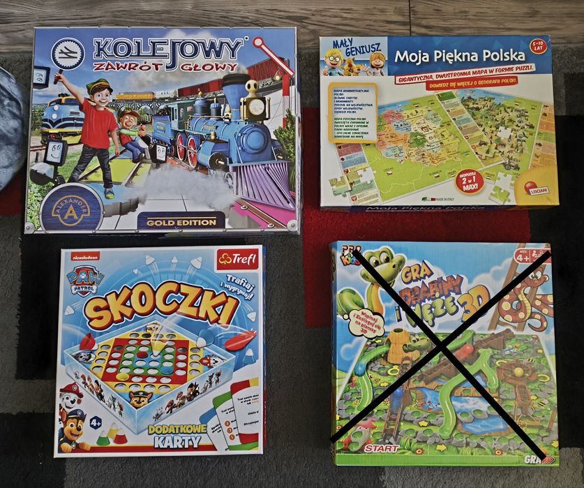 3 szt. Zestaw gry planszowe Kolejowy zawrót głowy Skoczki Puzzle 2w1