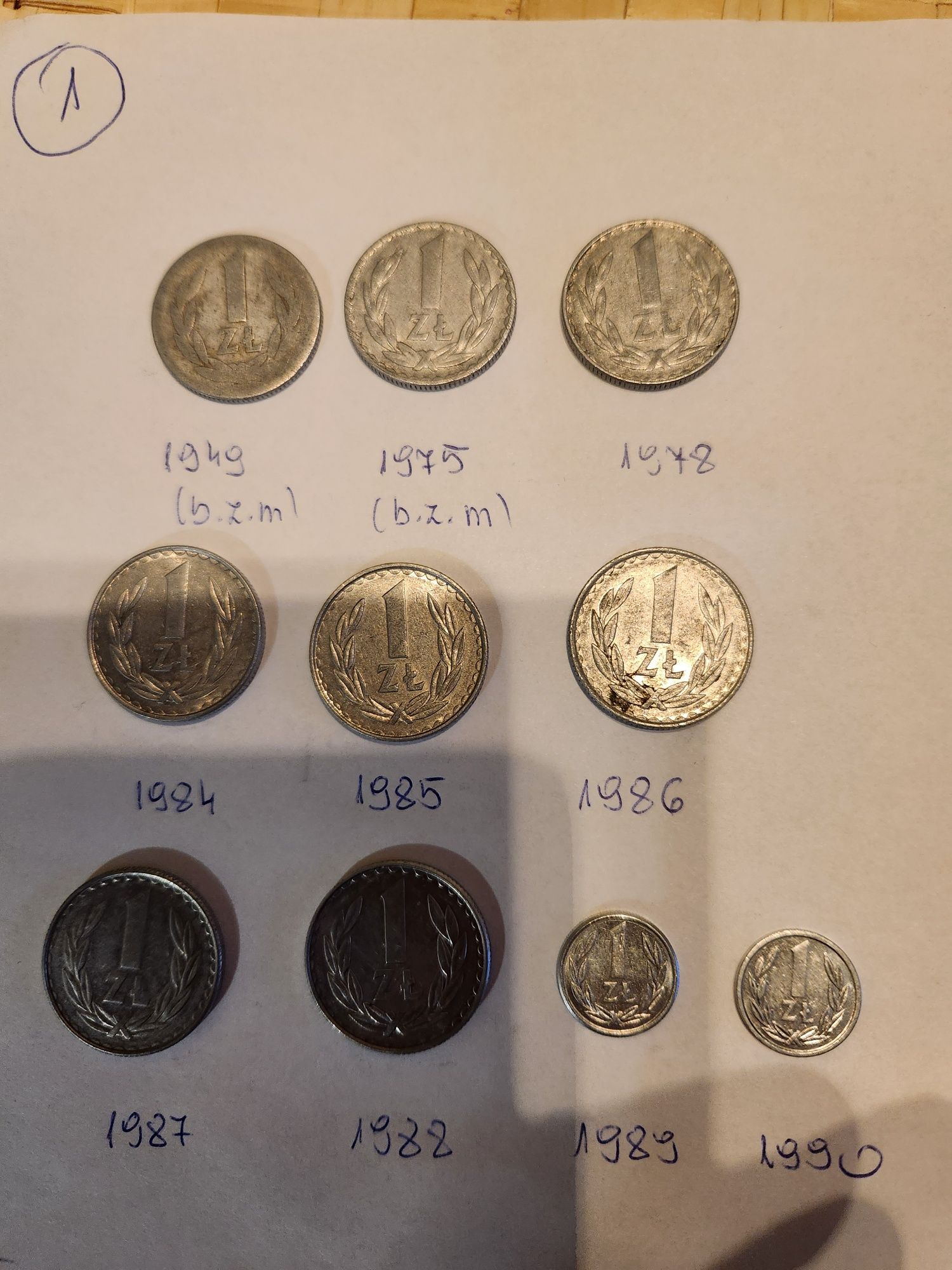 1 zł od 1949 r do 1990 r./ zestaw 10 szt/