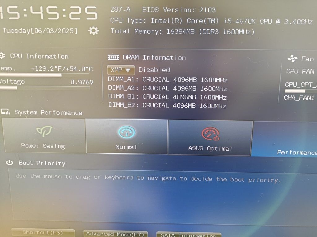 ASUS Z87-A + i5-4670K + 16GB(4x4) DDR3 Crucial