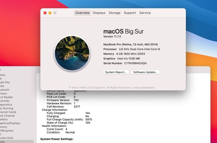 4 цикли Apple MacBook Pro 13 2014 i5 2014 8GB RAM 128GB SSD il3289