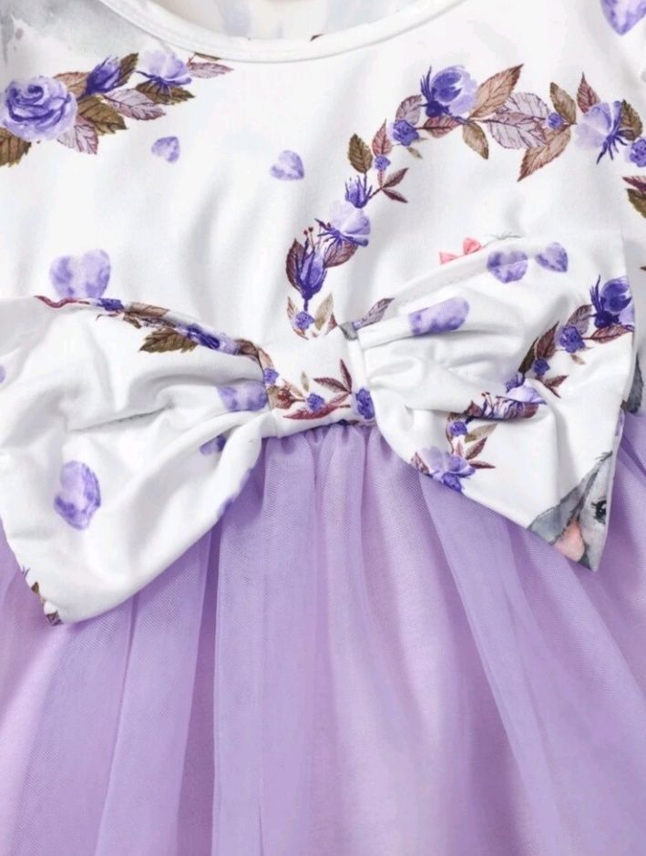 NOWA fioletowo biala sukieneczka niemowlęca 68 tiul kokardka