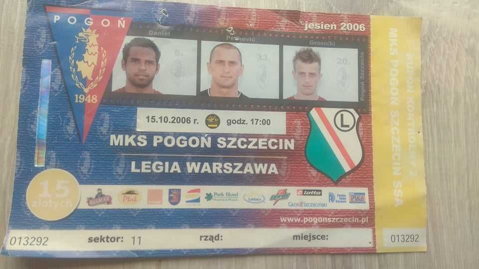 Bilet Pogoń Szczecin Legia Warszawa jesień 2006 kolekcja Grosicki