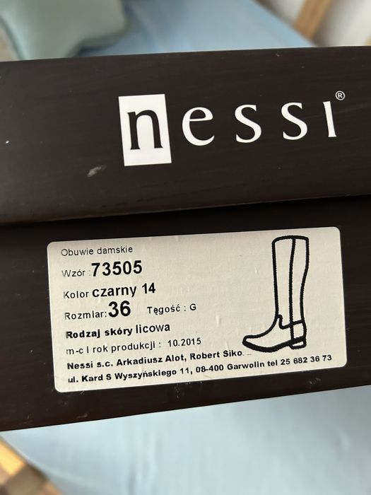 Skórzane kozaki 36 Nessi czarne długie płaskie