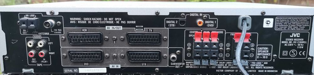 Zestaw kina domowego 2.1, amplituner JVC + 2 duże kolumny + subwoofer