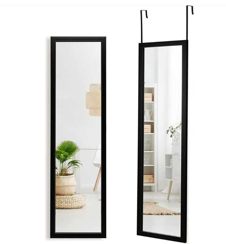 COSTWAY33x119cm pełnowymiarowe lustro z haczykami wiszące czarnelustro