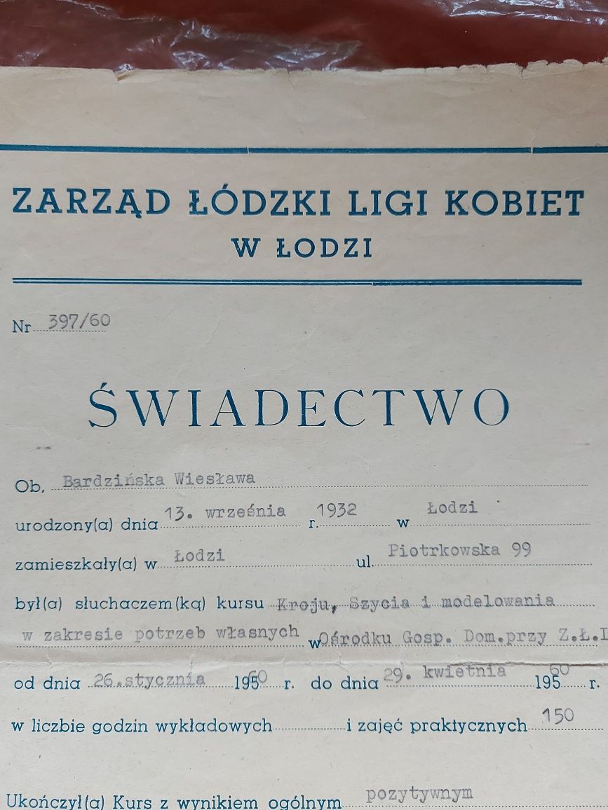 Stare dokumenty 2 sztuki 1958r/1960r