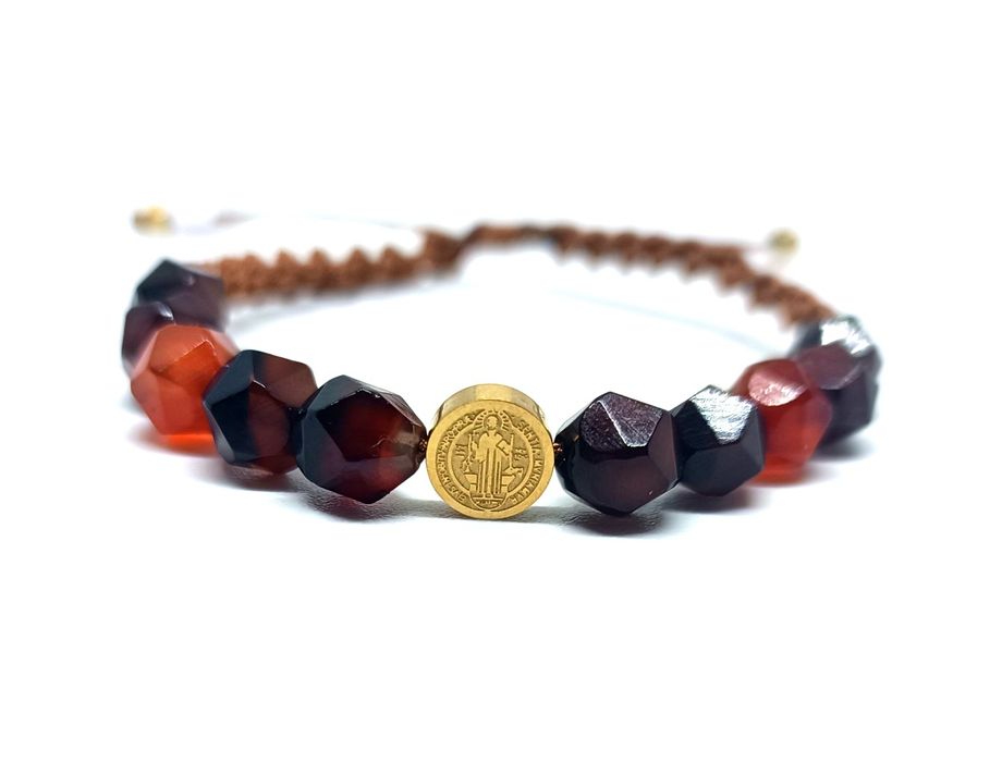 Różaniec na rękę agat św. Benedykt