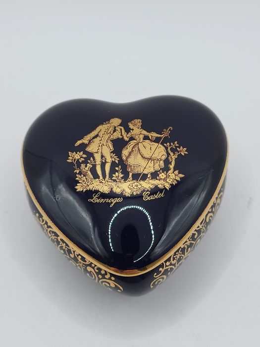 Porcelanowa szkatułka serce Limoges 22 kt złoto