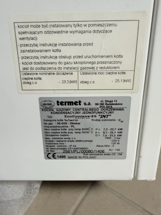 Sprzedam uzywany Termet ecocondens 25 piec caly lubna czesci na gaz