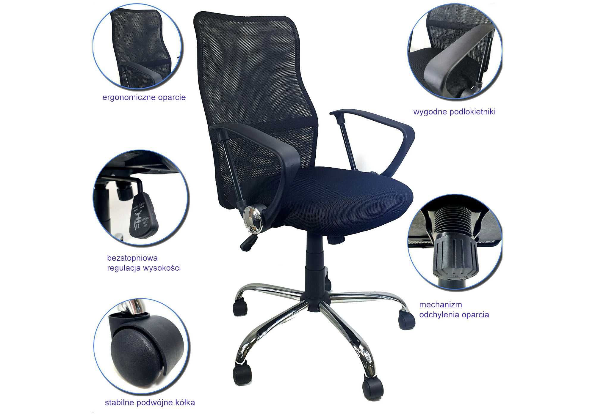Fotel obrotowy biurowy ergonomiczne krzesło siatka mesh MOCNY