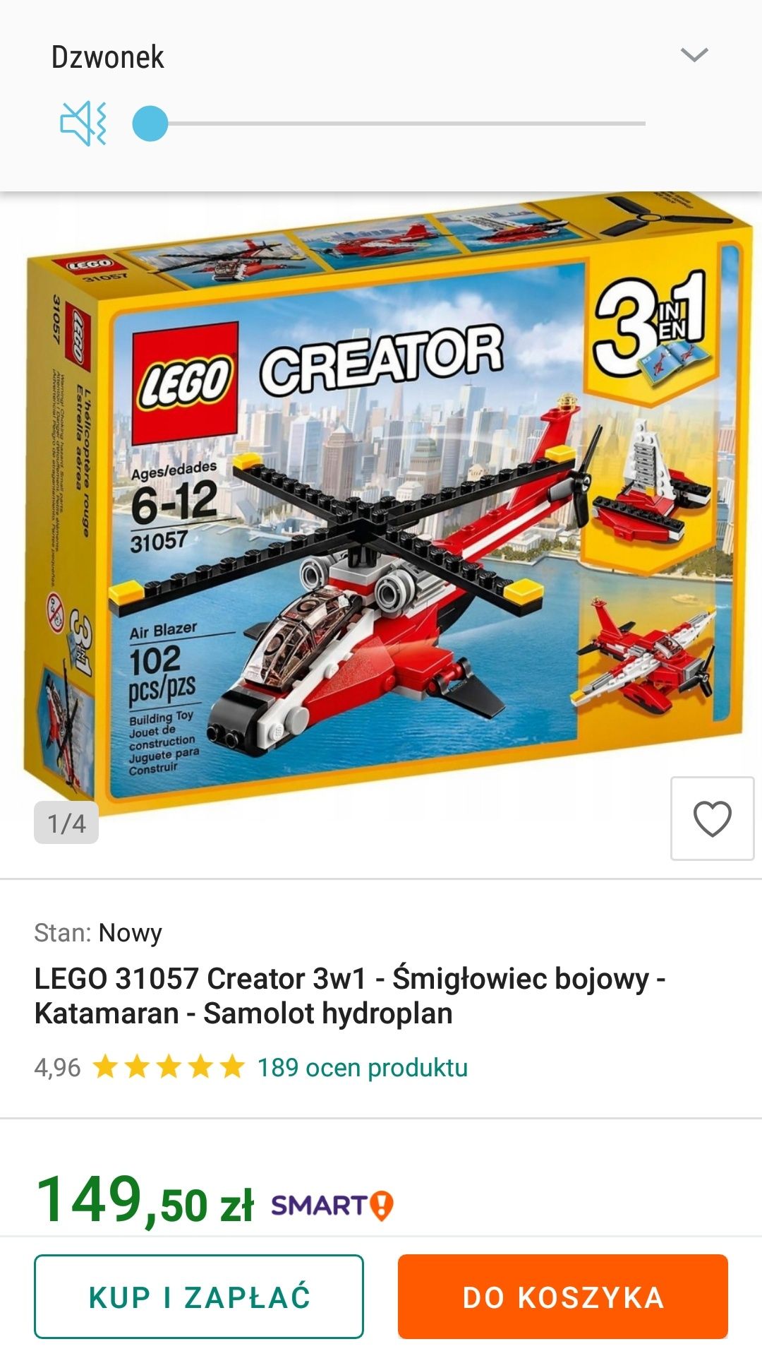 LEGO 31057 Creator 3w1 - Śmigłowiec bojowy - Katamaran - Samolot hydro