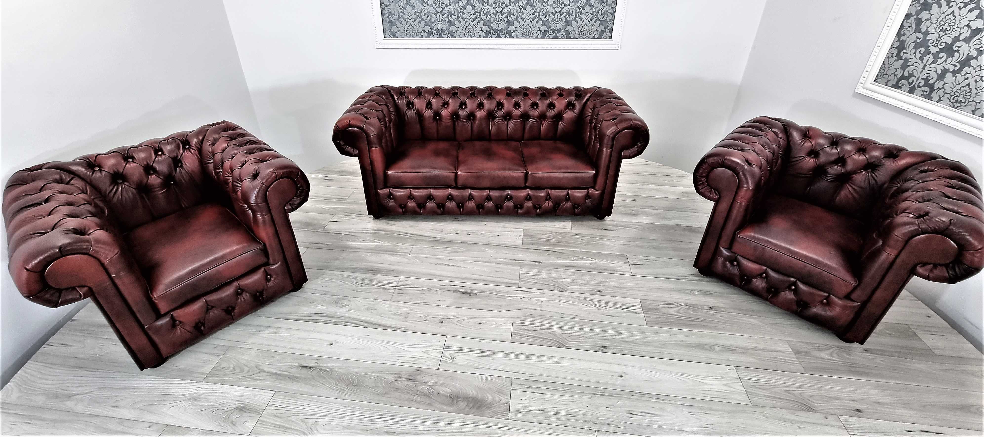 Zestaw pikowany Chesterfield CLASSIC DUO - skóra/producent