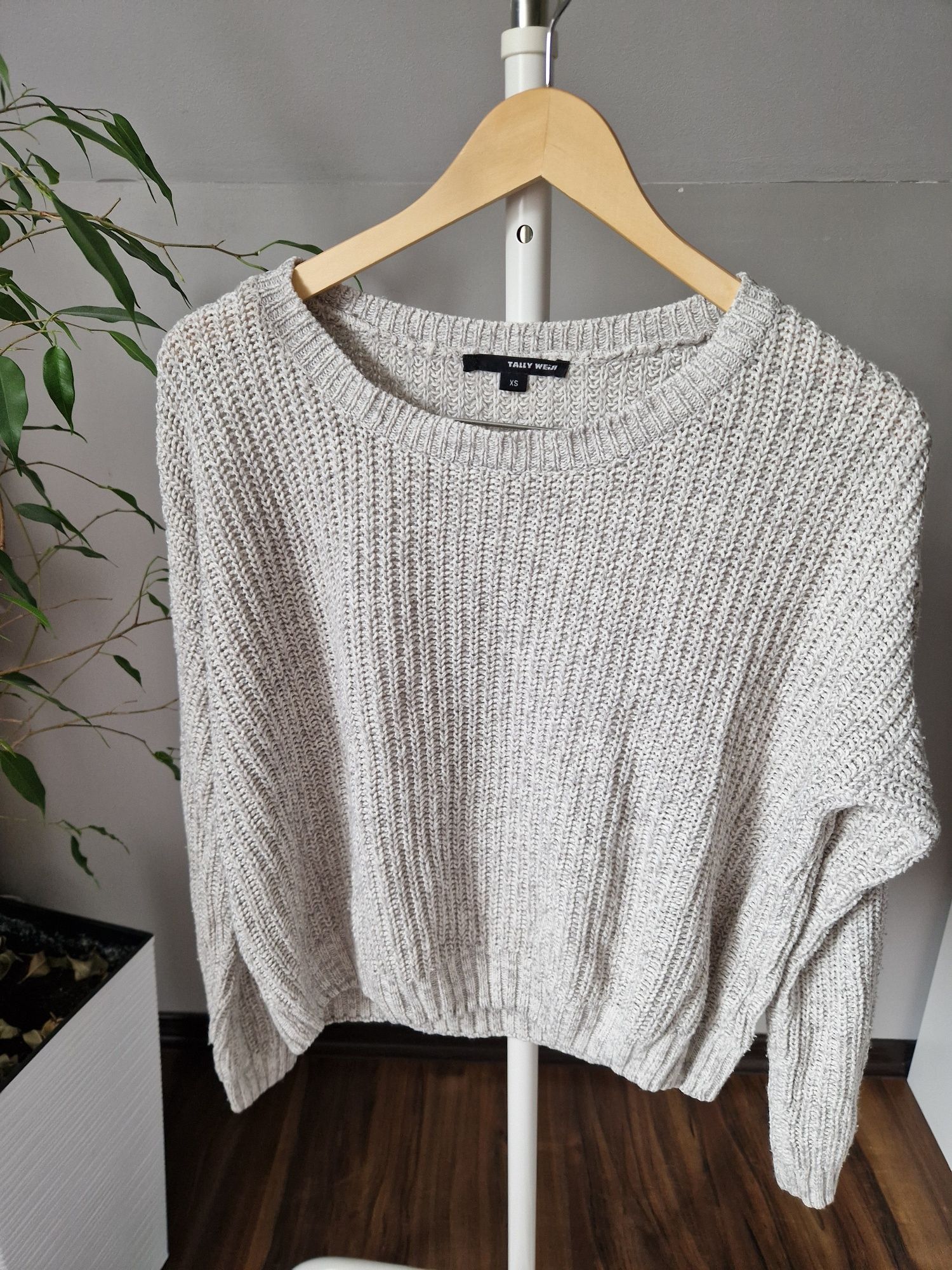 Szary sweter Tally Weijl, 34 XS gruby splot miękki i stylowy modny