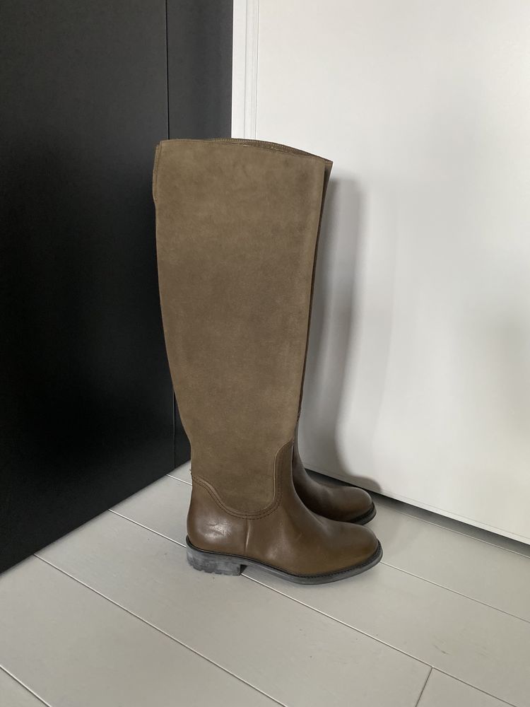 Kozaki massimo dutti elite 37 zamsz skóra brąz khaki