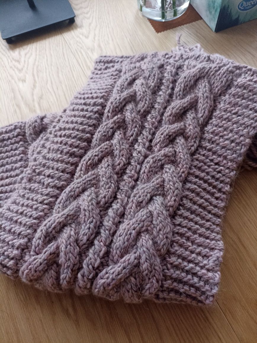 Komin dziergany handmade wełna i alpaca brudny róż. DROPS Andes 4276
