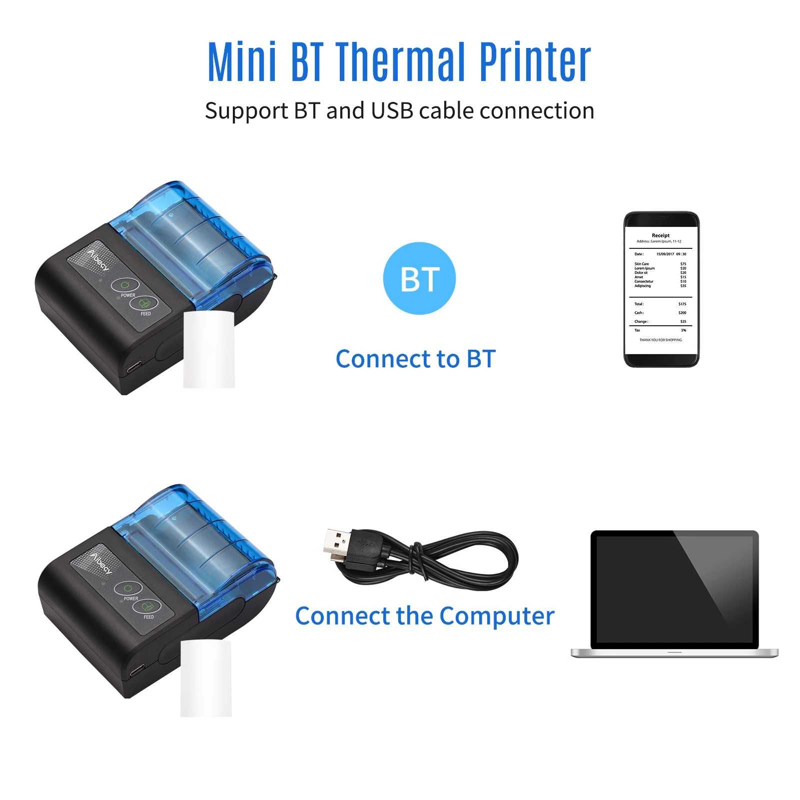 Impressora Térmica Portátil Bluetooth 58MM p/ Windows Android IOS POS