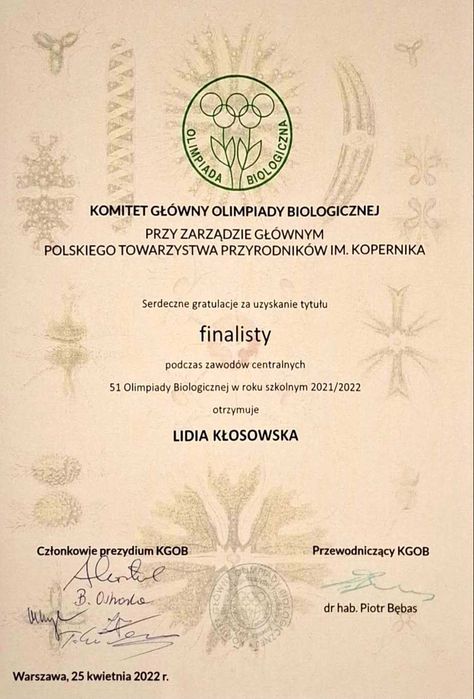 Korepetycje z biologii - OLIMPIADA, KONKURSY, matura