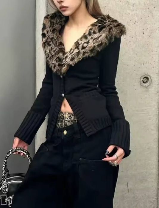 леопардовий кардиган з хутром