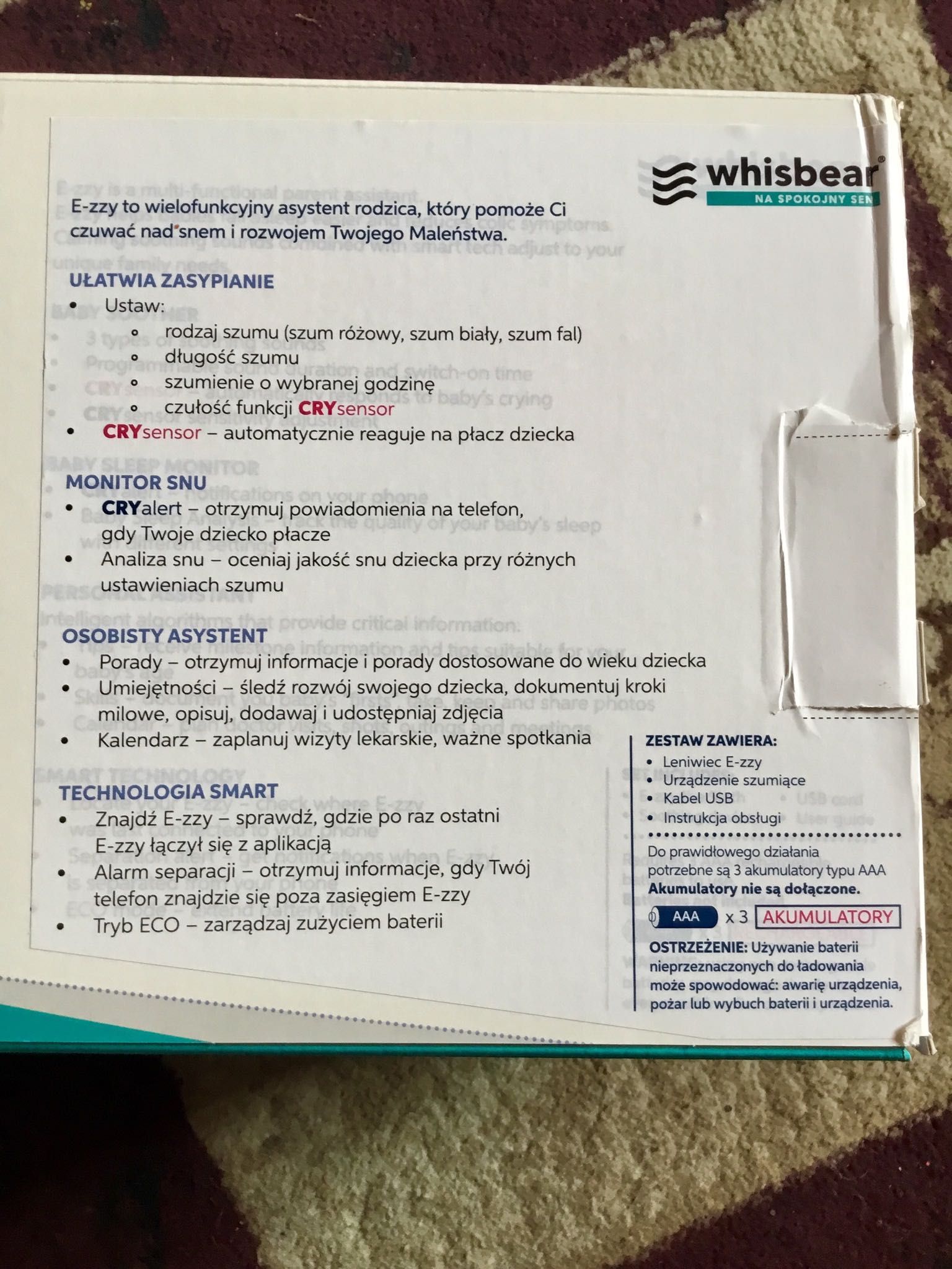 Szumiący Leniwiec E-zzy z monitorem snu
