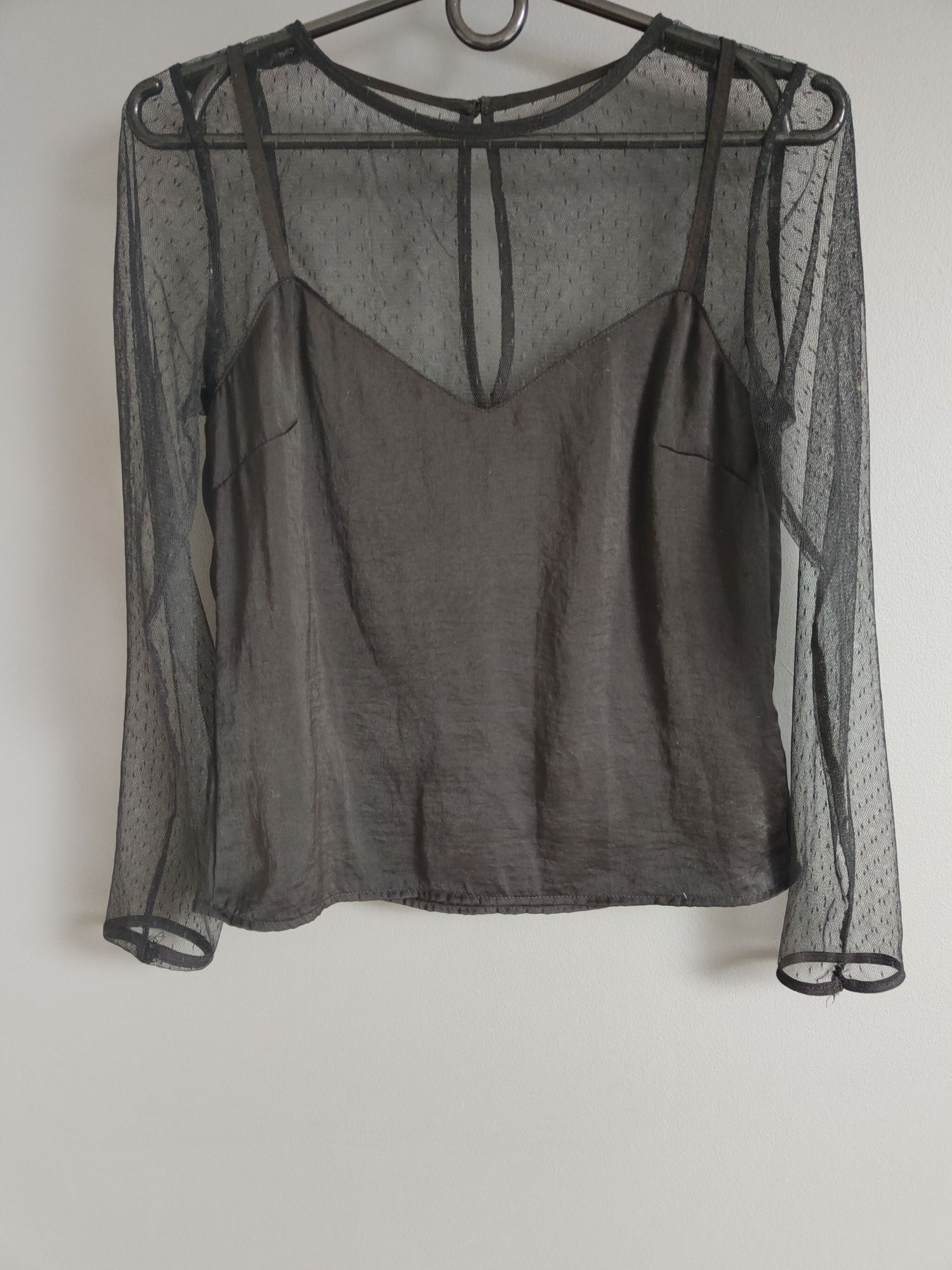 Bluzka czarna elegancka z siateczką, H&M, rozmiar 36
