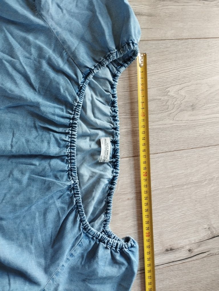 Niebieska dżinsowa jeans koszula bluzka ZARA z falbanką S M L 36 38 40