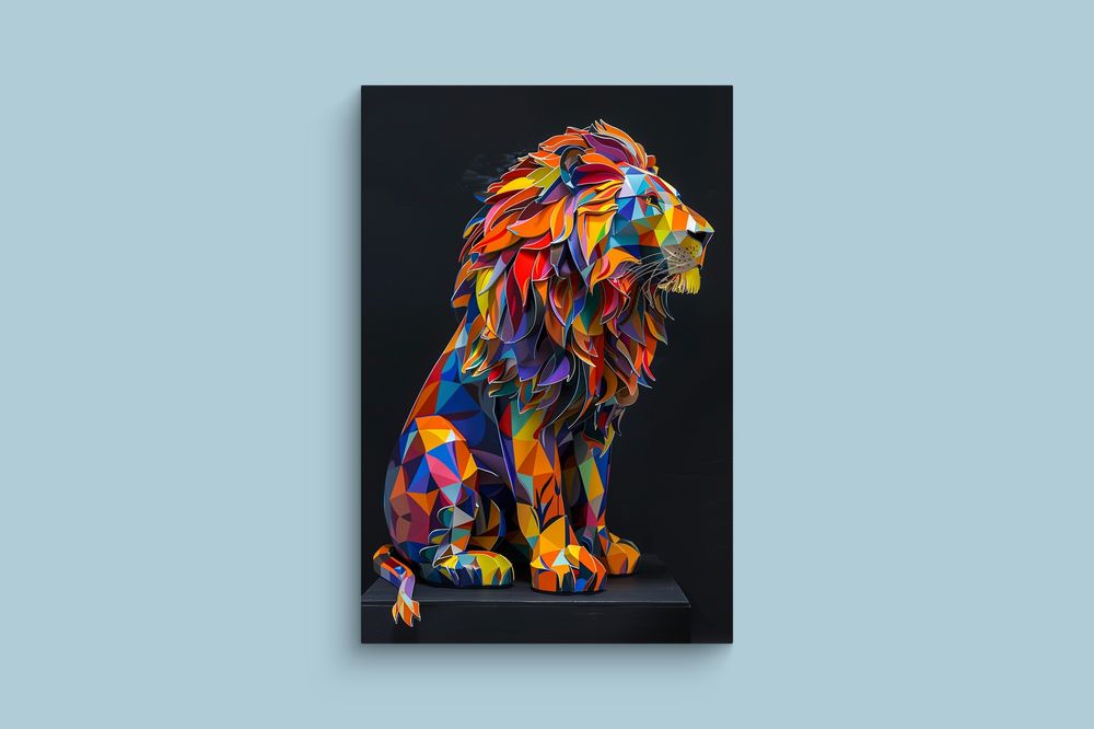 Nowoczesny Obraz na Płótnie Kolorowy Lew 70x100 cm