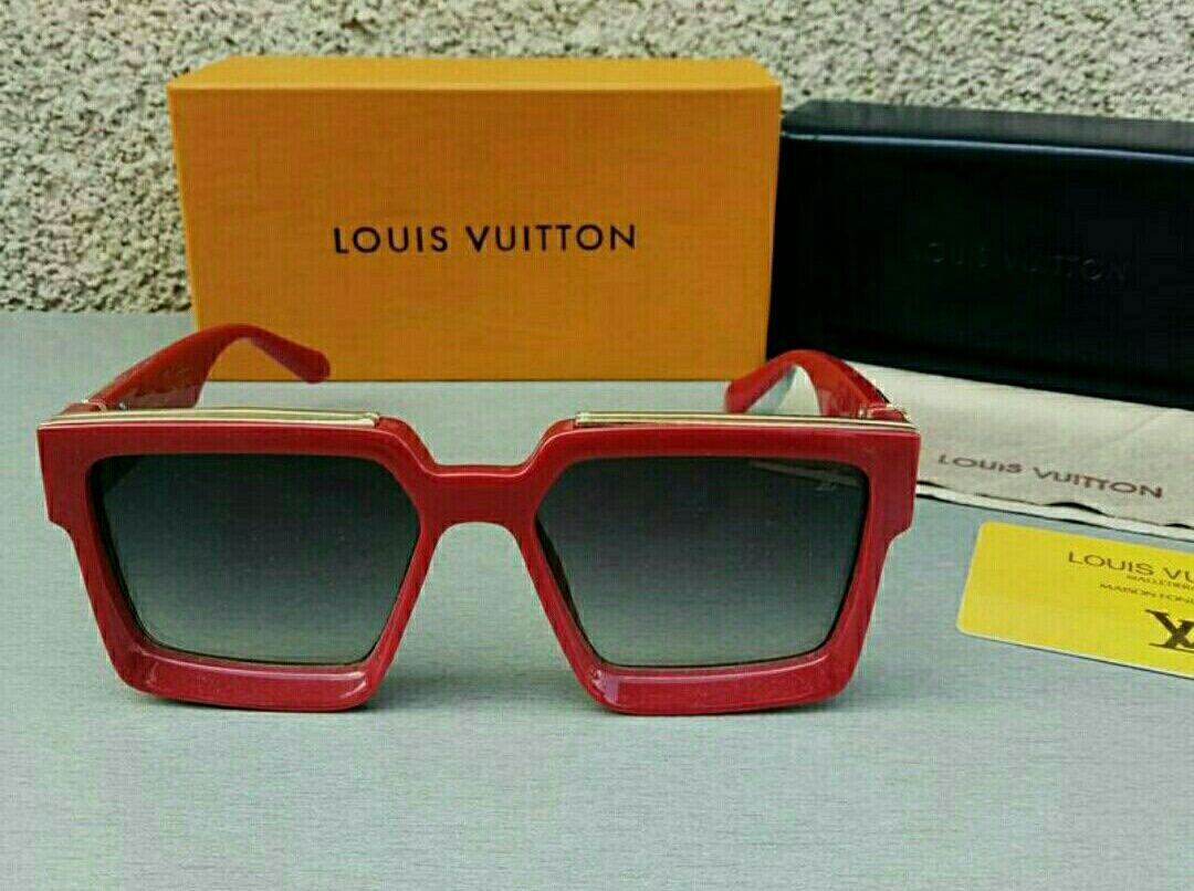 Louis Vuitton очки унисекс большие массивные серые в красной оправе