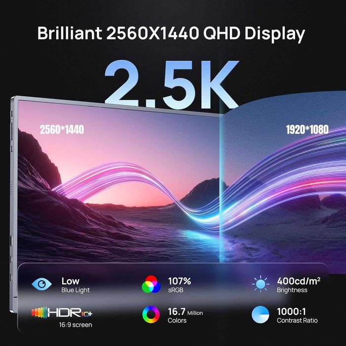 Портативний ігровий монітор ARZOPA Z3FC 16.1" Grey QHD 180Hz + чохол