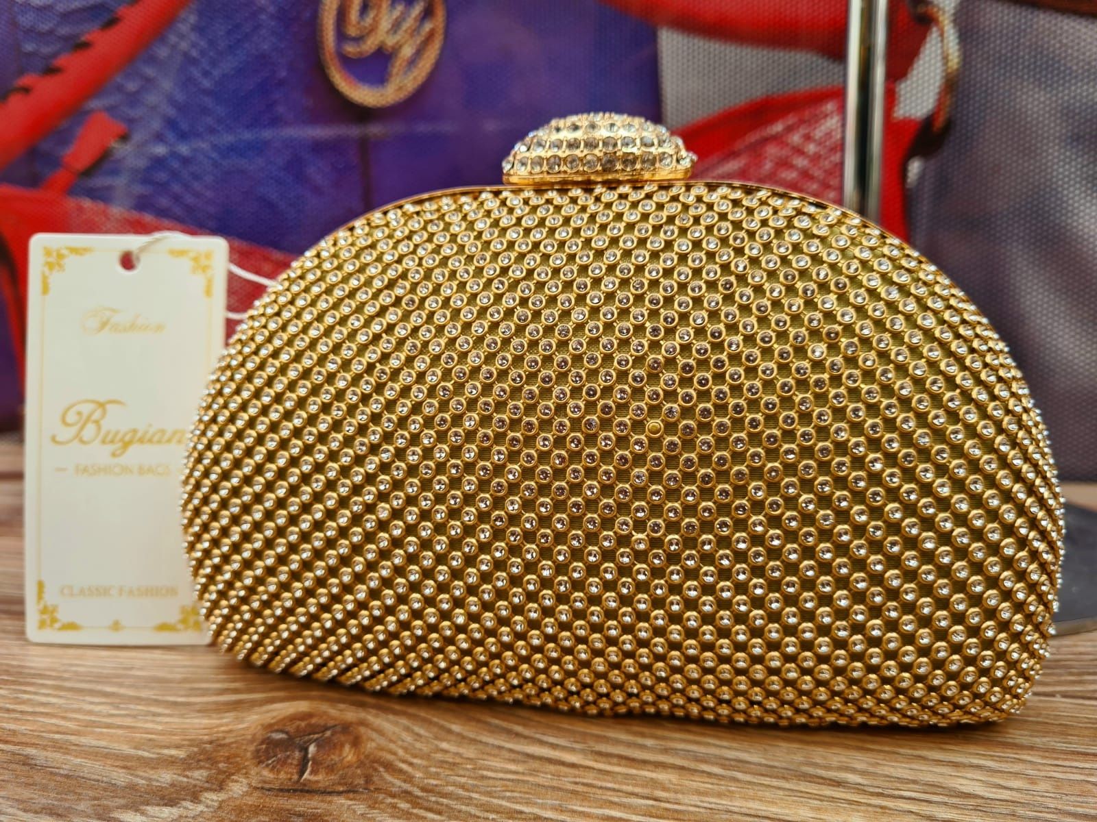Nowa złota piękna torebka Kopertówka z cyrkoniami Bugiani