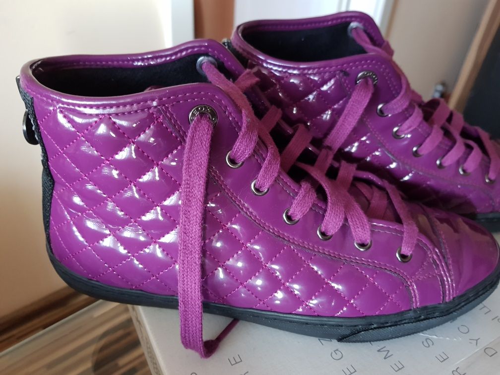 Sneakersy GEOX purpurowe lakierowane pikowane