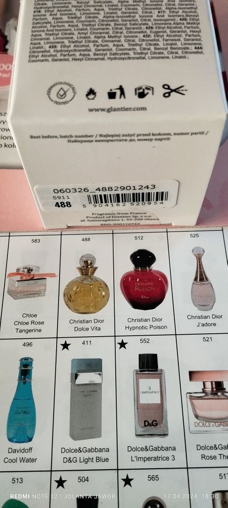 Perfumy Glantier-488 Orientalno-Drzewne