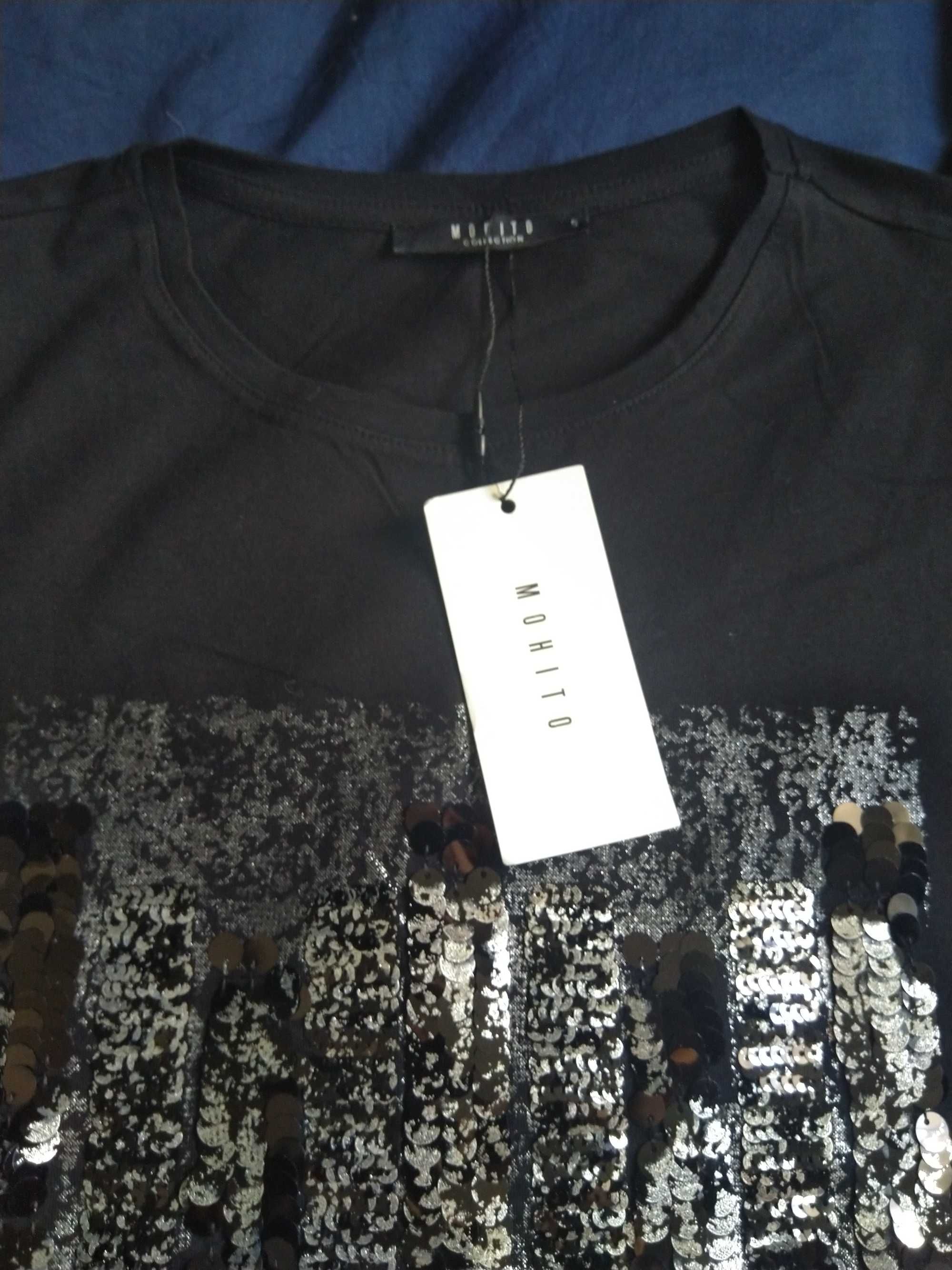 Czarna bluzka Mohito rozmiar S, cekinowa wzór nowa z metką.
