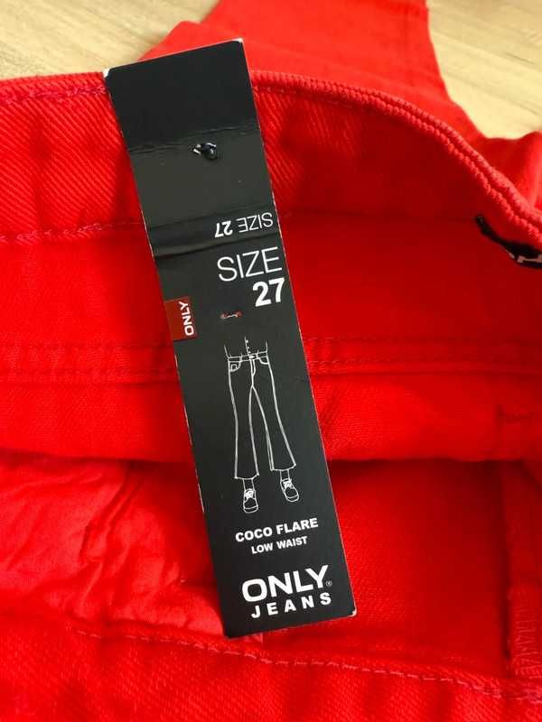 Czerwone jeansy Only Jeans – model Coco Flare, rozmiar 27, niski stan