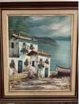 Conjunto de três pinturas a óleo, com molduras douradas .