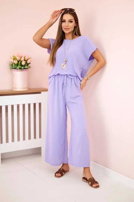 Komplety z wiskozy szeroka nogawka plisowana bluzka naszyjnik