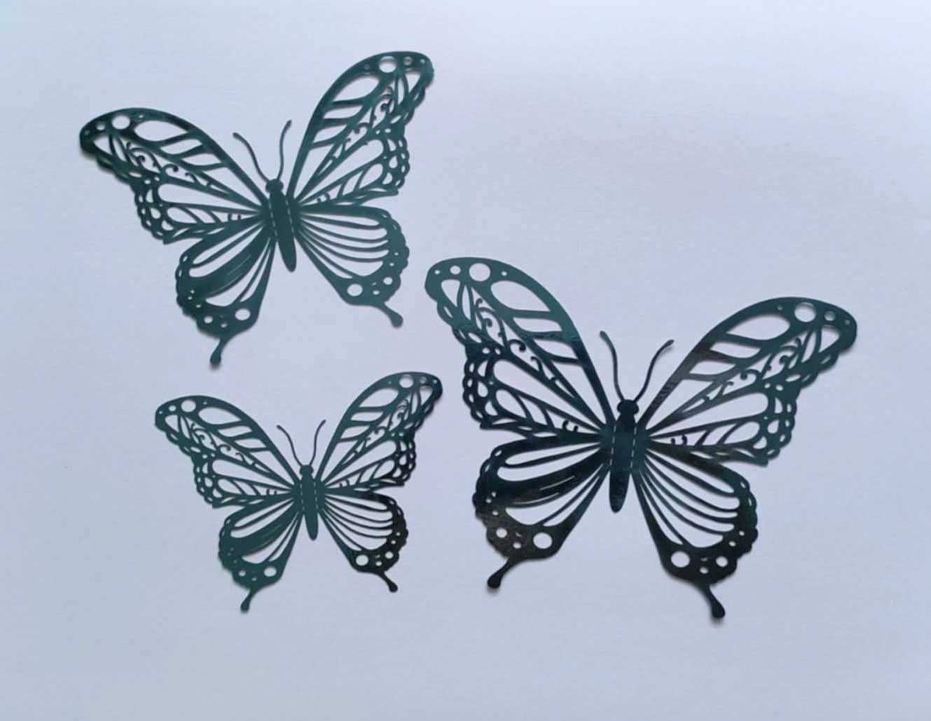Motyle 3D Naklejki na Zielone Zieleń Mieniąca Ażurowe Ogonki 12 szt
