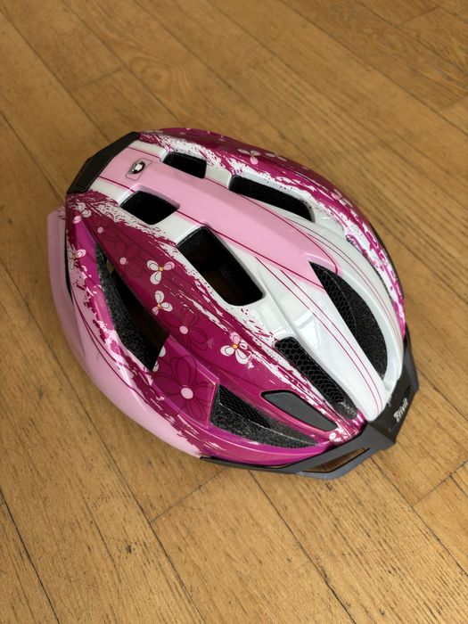 Kask rowerowy z lampką tylną, Crivit, biało-różowy