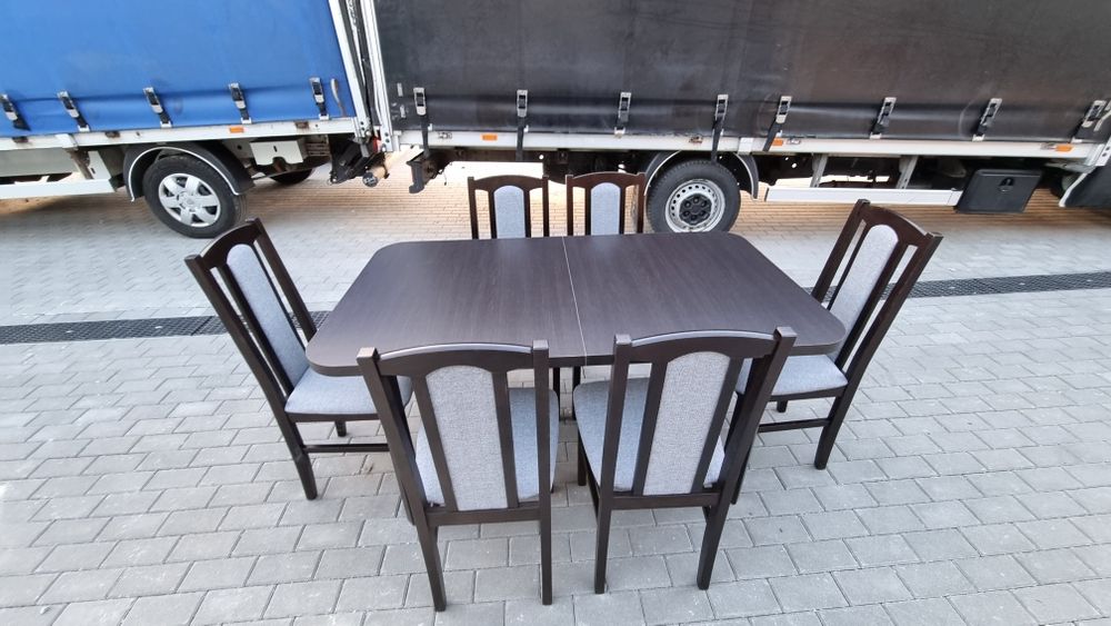 Nowe: Stół 80x140/180 + 6 krzeseł,  wenge + szary, dostawa cała POLSKA