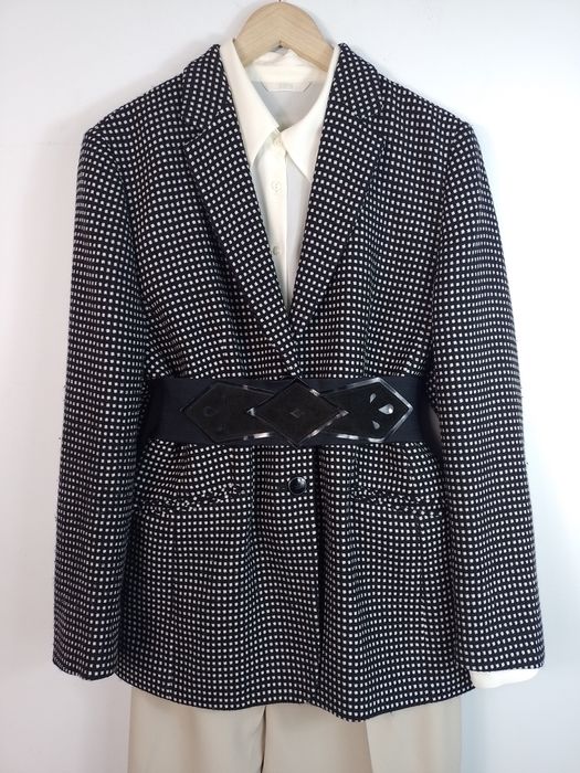 Wełniana marynarka BASLER w czarno-biały geometryczny wzór, rozmiar 42