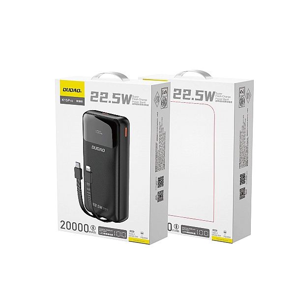 Powerbank Dudao K15Pro 20000mAh 22.5W PD USB-C / USB-A / wbudowane kab