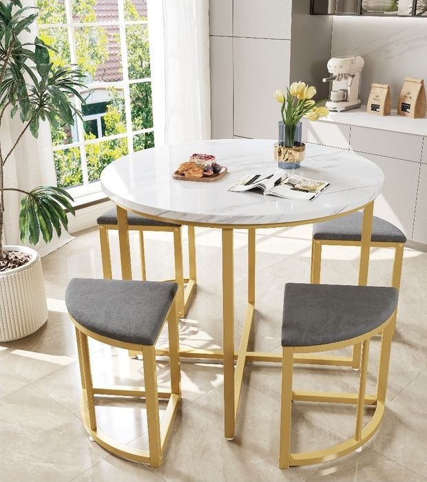 Zestaw stołowy z czterema krzesłami, zestaw jadalny z blatem