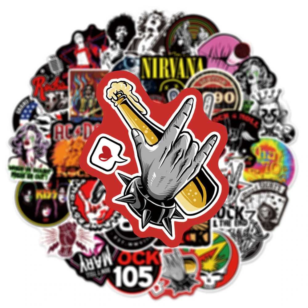 Стикеры наклейки с рок-певцами с символикой групп слоганами и черепами